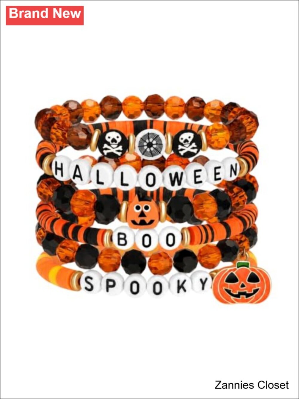 👻 Halloween Stretch Beaded Bracelets Stackable Pumpkin Skull Spider Web Charms